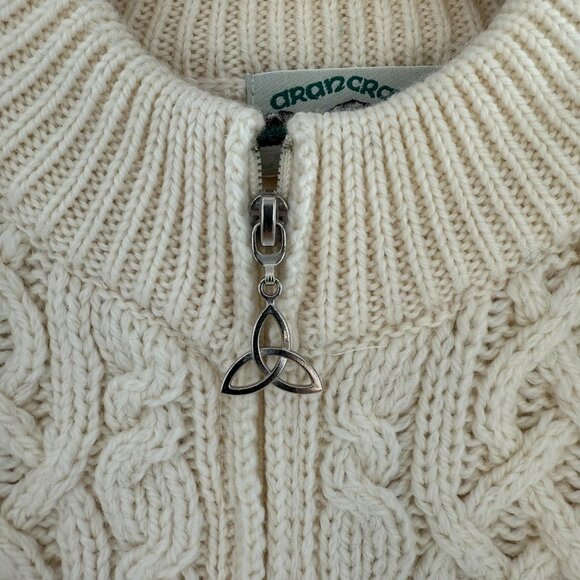 Aran Crafts Plated Crew Neck Cardigan with Celtic Zip Cream Size Medium - Picture 3 of 9